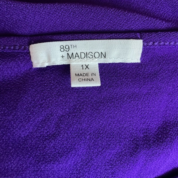 89th & Madison Purple Tunic Top (Size 1X) with Crisscross Design Along Sleeves - Picture 5 of 7